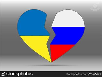 A broken heart with halves in the colors of the Ukrainian and Russian flags.
