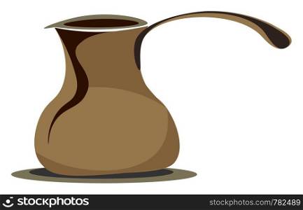 A brown coffee pot with handle, vector, color drawing or illustration.