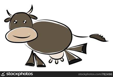 A brown cow with milk, with horns, vector, color drawing or illustration.
