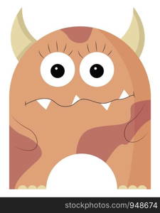 A brown monster with horns and a beautiful eyes, vector, color drawing or illustration.