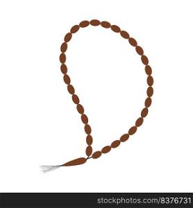 A brown string with beads on it. The beads are in a line and the string is tied to a knot
