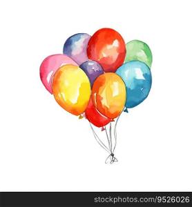 A bunch of colorful balloons inflatable watercolor. Vector illustration desing.