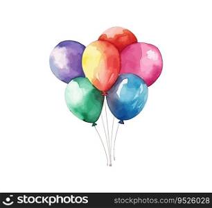A bunch of colorful balloons inflatable watercolor. Vector illustration desing.