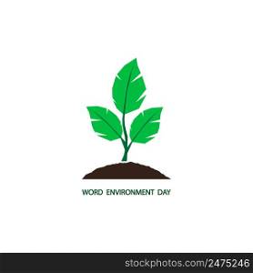 A bunch of earth in which a new tree with green leaves sprouts. World Environment Day.