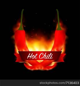 A burning hot spicy red chilli pepper covered in flames. Extra spicy pepper. Vector stock illustration.. A burning hot spicy red chilli pepper covered in flames. Extra spicy pepper. Vector illustration.