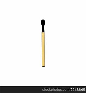 A burnt match with a black head isolated on a white background. Vector Doodle illustration.