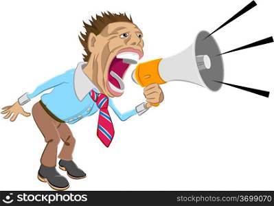 A business man shouting into a megaphone
