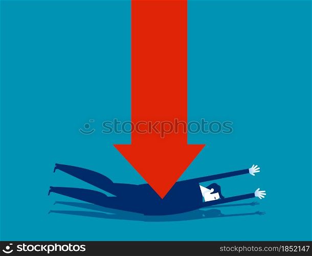 A business person is superimposed with a red arrow. Arrow falling