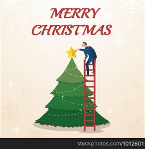 a businessman hold a star with Christmas tree and space for text background vector illustration eps10