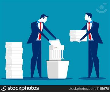 A Businessman is shredding important documents. Concept business vector illustration.