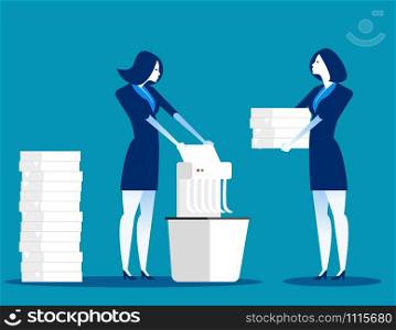 A Businessman is shredding important documents. Concept business vector illustration.