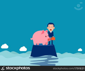 A businessman on the island with piggy bank