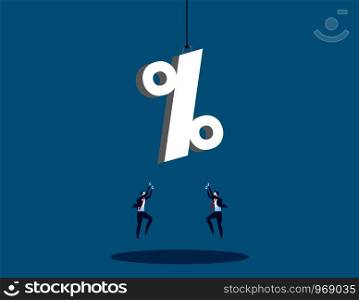 A businessman reaching for percentage sign. Concept business success illustration. Vector flat.