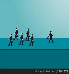 A businessman walked away from the group. symbol of business differences. new ideas creativity. concept. achievement. leadership. vector illustration flat design
