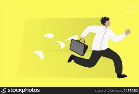 a businessman who is late for work . yellow background. vector illustration.. a businessman who is late for work . yellow background. vector illustration
