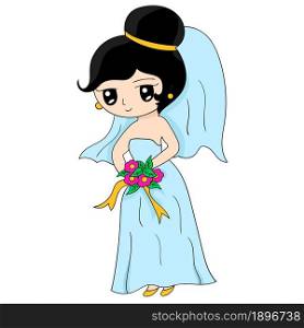 a cartoon bride in a graceful dress