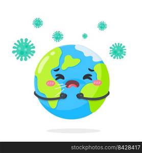 A cartoon globe wearing a mask The concept of quarantine in the home to prevent the coronavirus.