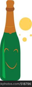 A cartoon of a bottle of champagne smilling and bubbles around it vector color drawing or illustration