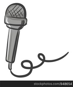 A cartoon of a gray microphone, vector, color drawing or illustration.