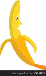 A cartoon of a half peeled banana with a smiley face vector color drawing or illustration