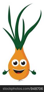 A cartoon of a happy orange onion with big eyes, vector, color drawing or illustration.