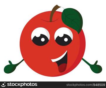 A cartoon of a happy red apple with a sparkling eyes, vector, color drawing or illustration.