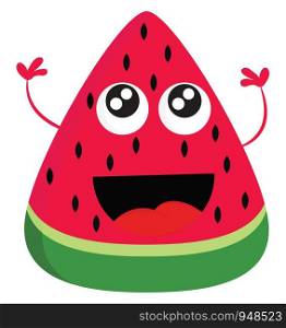 A cartoon of a happy watermelon with sparkling eyes, vector, color drawing or illustration.