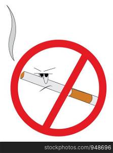 A cartoon of a no smoking sign, vector, color drawing or illustration.