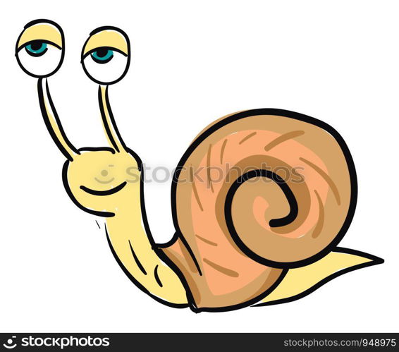 A cartoon of a snail in orange color, vector, color drawing or illustration.