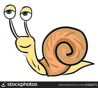 A cartoon of a snail in orange color, vector, color drawing or illustration.