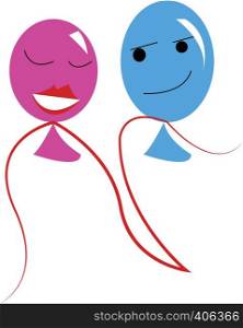 A cartoon of two balloons holding hands signifying love vector color drawing or illustration