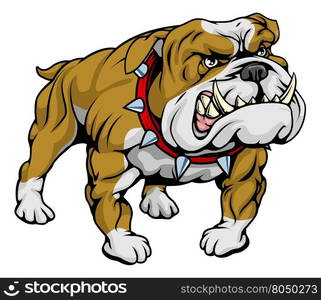 A cartoon very hard looking bulldog character.