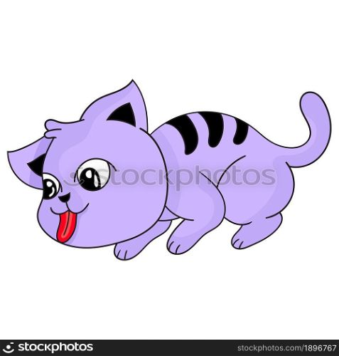 a cat in purple is licking. vector illustration draw