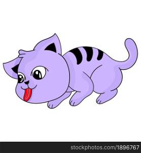 a cat in purple is licking. vector illustration draw