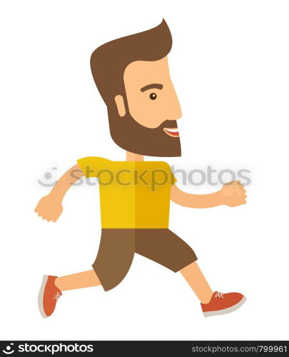 A caucasian do a jogging exercise. Healthy concept. A Contemporary style. Vector flat design illustration isolated white background. Vertical layout.. Man do jogging