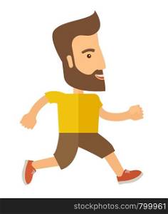 A caucasian do a jogging exercise. Healthy concept. A Contemporary style. Vector flat design illustration isolated white background. Vertical layout.. Man do jogging