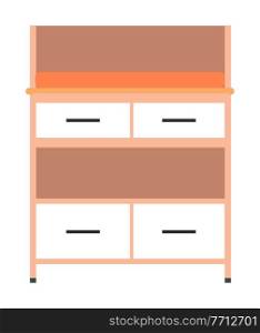 A chest of drawers for medical manipulations and storage of necessary items. Furniture for a medical office. Wooden cabinet with drawers and place for the baby on top. Doctor s office interior element. Chest of drawers for medical manipulations and storage of items. Furniture for a medical office