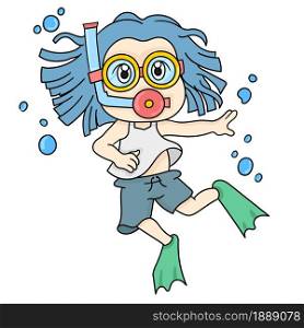 a child is diving in the water. cartoon illustration sticker emoticon