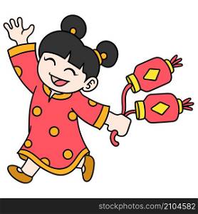 a chinese girl named ling ling is celebrating chinese new year carrying lanterns