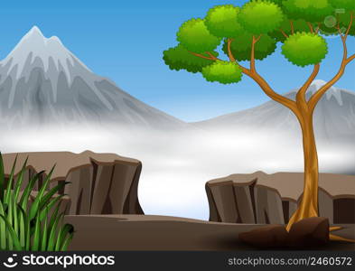 A cliff in the forest with mountain view nature landscape