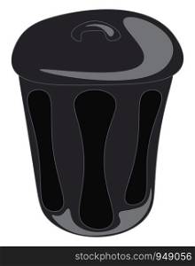 A closed black trashcan, vector, color drawing or illustration.