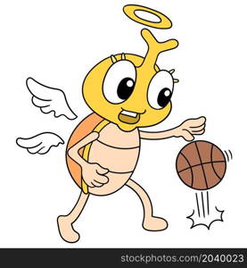 a cockroach insect with a happy face playing basketball