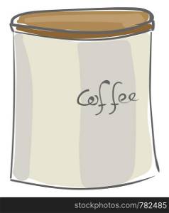 A coffee container with a brown lid; with label, vector, color drawing or illustration.