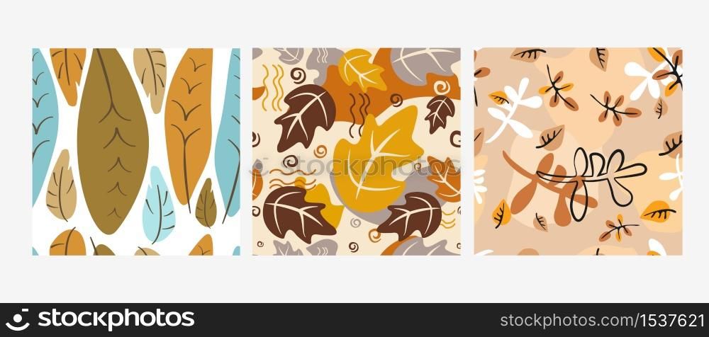A collection of 3 patterns made in a natural minimalist style. Fashionable contemporary art with elements of vintage decor. The figures show spring, summer, autumn, on a white isolated background.. A collection of 3 patterns made in a natural minimalist style