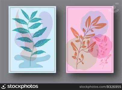 A collection of backgrounds with abstract plants in the minimalist style. Layout for covers, paintings, interior prints, posters and creative design