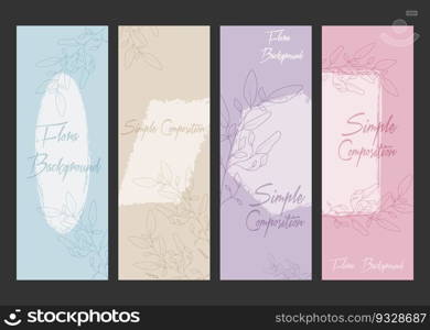 A collection of backgrounds with an abstract floral composition in the style of minimalism. Layout for covers, paintings, interior prints, posters and creative design