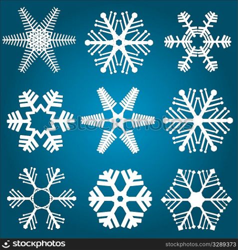 A collection of nine different snowflake designs