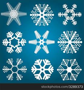 A collection of nine different snowflake designs