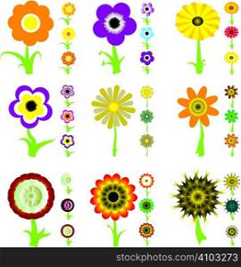 A collection of nine flower designs each with three variations