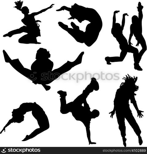 A collection of people dancing in silhouette